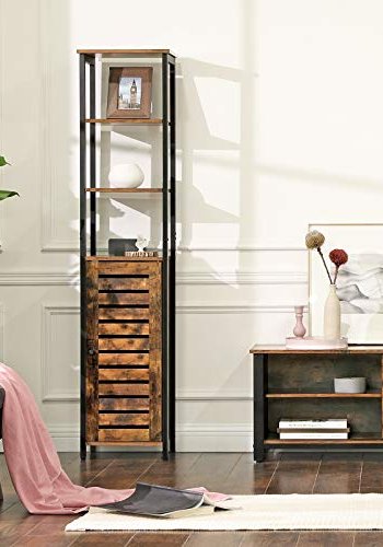 VASAGLE skab, m. 1 lamellge og 5 hylder - rustik brun spnplade og sort stl