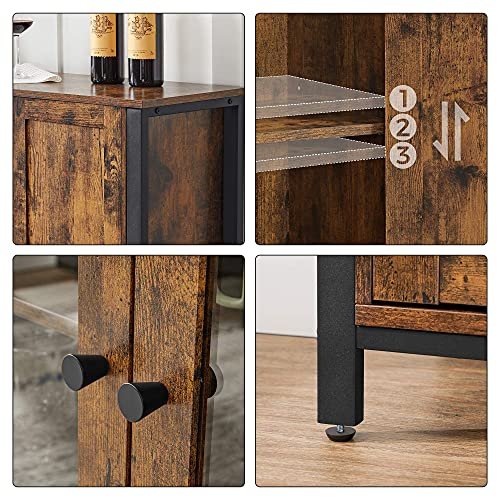 VASAGLE Sideboard, mit 1 offenen Fach, 3 Türen und Einlegeböden – rustikale braune Spanplatte und schwarzer Stahl