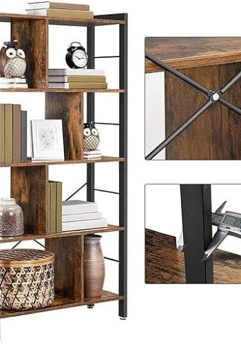 VASAGLE bokhylle, m. 4 hyller - rustikk brun sponplate og sort stl