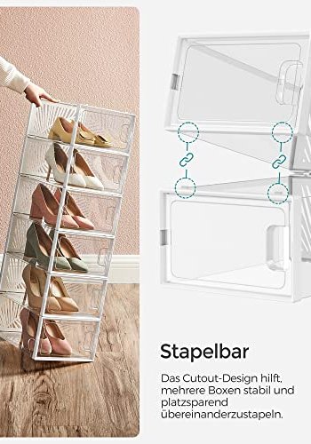 SONGMICS skoske, stabelbar og foldbar - hvid og klar plast (st med 18)