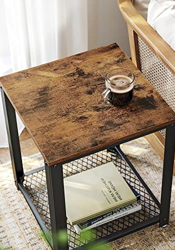 VASAGLE sidebord, m. 1 hylle, firkantet - rustikk brun sponplate og sort stl (45x45)