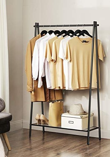 SONGMICS Kldhngare med stlkonstruktion, Kldhngare med hngstng, bottenhylla, enkel look, fr sovrum entr vind kllare, 92,5 x 33,5 x 153 cm, matt svart HSR23BK