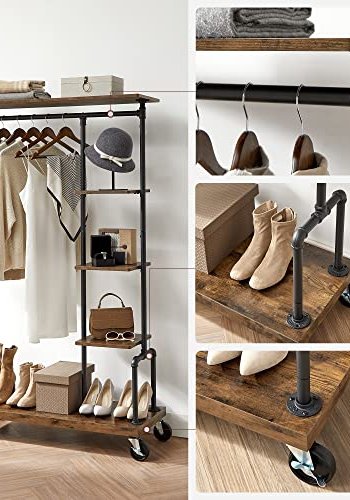 VASAGLE klesstativ, m. 5 hyller og hjul - brun MDF og sort stl