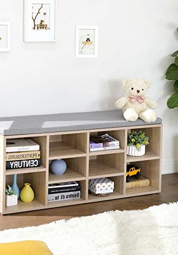 VASAGLE skobnk, skohylla, frvaringsskp, 10 fack, med kudde, fr hall, 104 x 30 x 48 cm, ekfrg LHS10NL