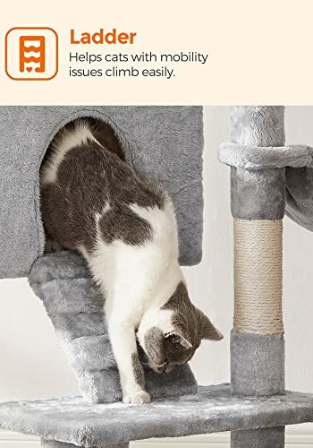 FEANDREA skrapestolpe, 6 niver, 2 plattformer, 1 kurv, 1 hule, 2 pom poms - lys gr plysj