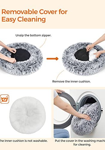 FEANDREA smultringhundseng, rund, med avtagbart vaskbart trekk - lang gr plysj (60)