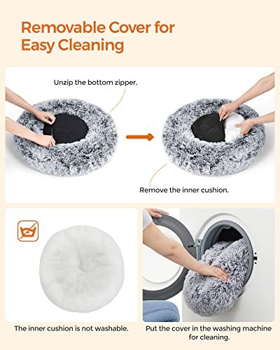 FEANDREA smultringhundseng, rund, med avtagbart vaskbart trekk - lang gr plysj (60)