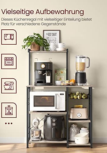 VASAGLE kjkkenhylle, m. 6 S-kroker, trdkurv og 6 hyller - greige sponplater og sort stl