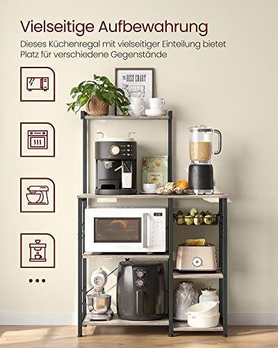 VASAGLE kjkkenhylle, m. 6 S-kroker, trdkurv og 6 hyller - greige sponplater og sort stl