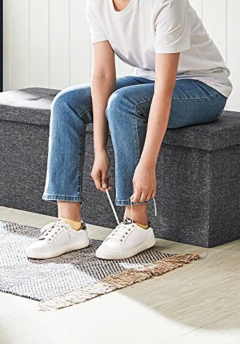 SONGMICS benk, sammenleggbar, med sammenleggbar lokk - mrkegr imitert lin (110x38)