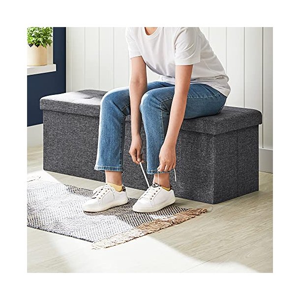 SONGMICS bnk, sammenklappelig, m. klaplg - mrkegr imiteret linned (110x38)