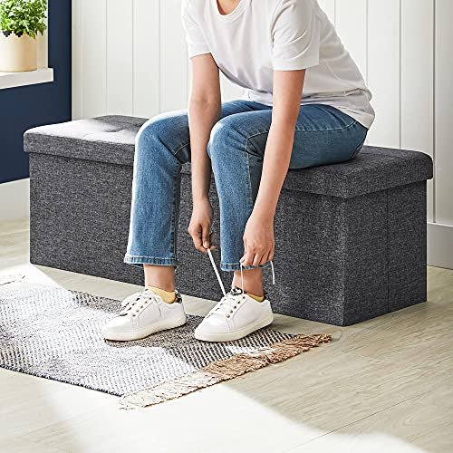 SONGMICS benk, sammenleggbar, med sammenleggbar lokk - mrkegr imitert lin (110x38)