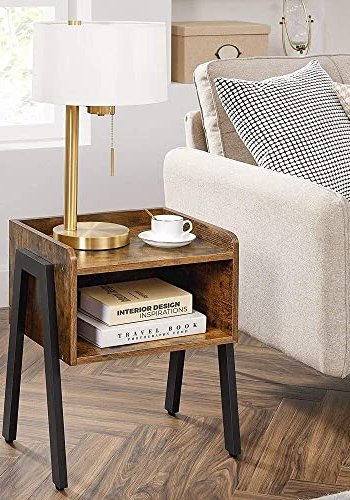 VASAGLE sidebord, m. 1 hylle - brun sponplate og sort stl (42x35)