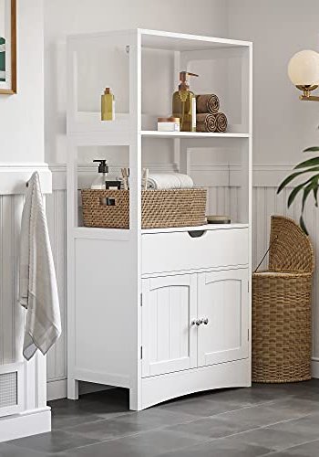 VASAGLE stort baderomsskap, m. 2 drer, 1 skuff og 2 pne hyller - hvit MDF