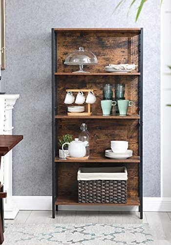 VASAGLE bokhylle, m. 4 S-kroker og 4 hyller - rustikk brun sponplate og sort stl