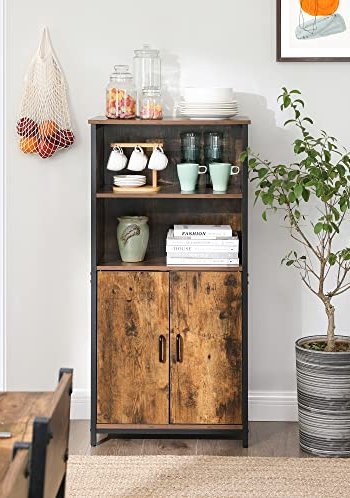 VASAGLE Schrank, m. 2 Türen und 2 Einlegeböden – rustikale braune Spanplatte und schwarzer Stahl