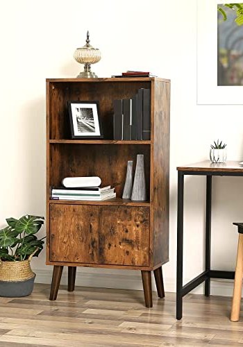 VASAGLE bokhylle, m. 2 drer og 2 hyller - rustikk brun sponplate og tre