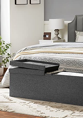 SONGMICS benk, sammenleggbar, med sammenleggbar lokk - mrkegr imitert lin (110x38)