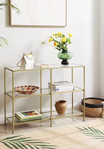 VASAGLE konsollbord, m. 2 hyller - herdet glass og gullstl (100x30)