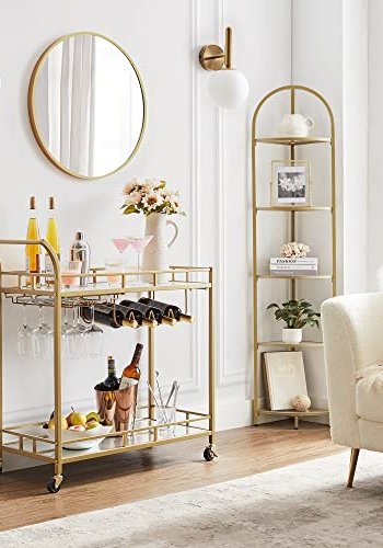 VASAGLE rullebord, m. 1 hylle, holder for glass og flasker - speilglass og gullstl (80x38)