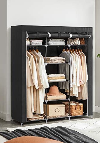 SONGMICS garderobe, sammenleggbar, m. 2 henger og hyller - sort lerret og stl