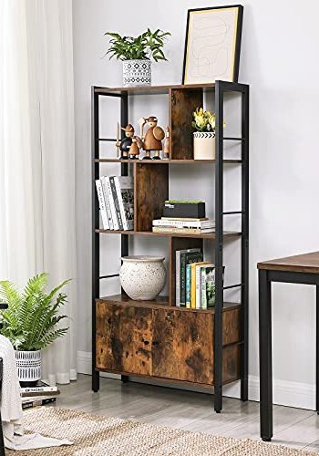 VASAGLE bokhylle, m. 2 drer og 4 hyller - rustikk brun sponplate og sort stl