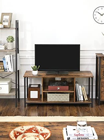 VASAGLE Schrank, mit 2 Lamellentüren, 1 Schublade und 1 Regal – rustikale braune Spanplatte und schwarzer Stahl