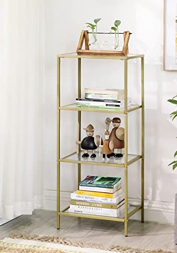 VASAGLE bokhylle, m. 4 hyller - herdet glass og gullstl