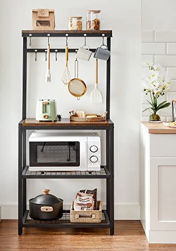 VASAGLE kjkkenhylle, m. 12 kroker og 4 hyller - rustikk brun sponplate og sort stl