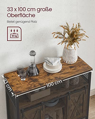 VASAGLE Sideboard, mit 2 Schiebetüren, verstellbarem Regal – rustikale braune Spanplatte und schwarzer Stahl