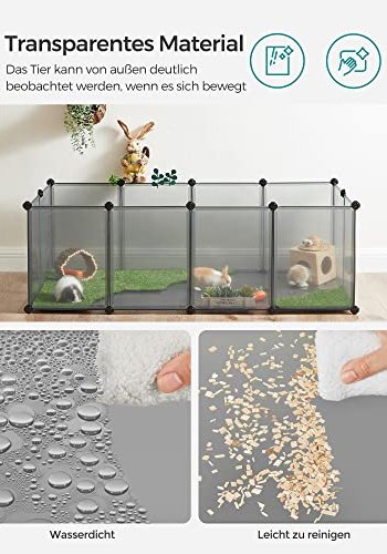 SONGMICS lekegrind for kjledyr, hamstere, marsvin, kaniner, for innendrs bruk - gr plast