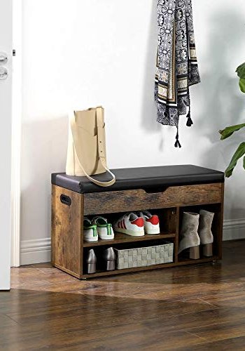 VASAGLE skoskab, m. hynde og 4 rum - sort stof og brun spånplade