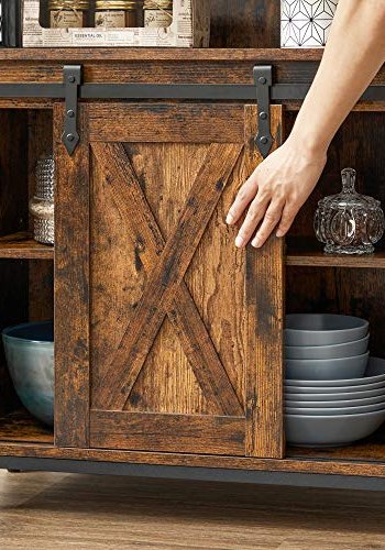 VASAGLE skjenk, m. 1 pent rom, 1 skyvedr, 1 justerbar hylle - rustikk brun sponplate og sort stl