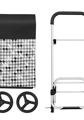 SONGMICS vogn p hjul, brekapasitet 40L, lommer - svart og Houndstooth mnster stoff og aluminium