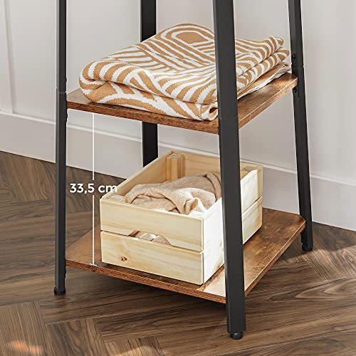 VASAGLE Sideboard mit Haken und 3 Ablagen – braune Spanplatte und schwarzer Stahl