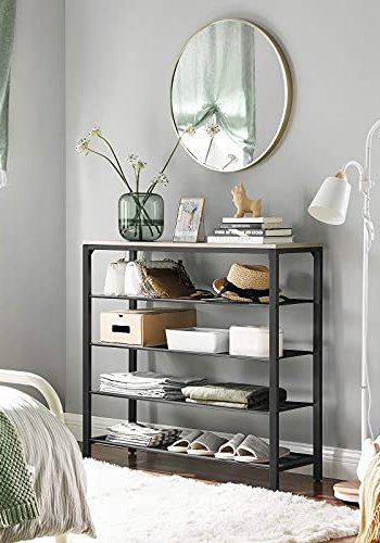 VASAGLE skohylle, m. 4 nettinghyller - greige sponplater og sort stl