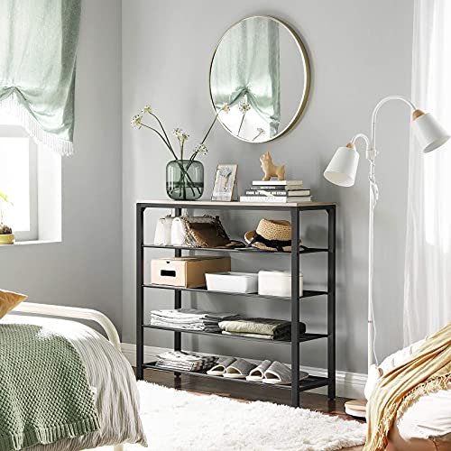 VASAGLE skohylle, m. 4 nettinghyller - greige sponplater og sort stl