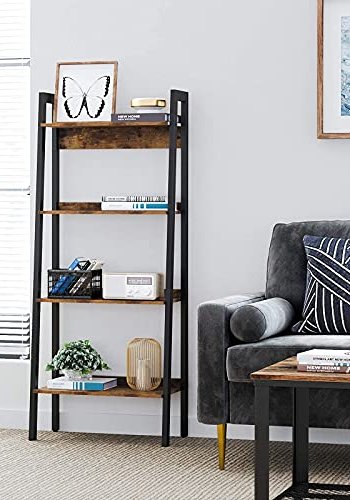 VASAGLE Leiterregal, mit 4 Ablagen – rustikale braune Spanplatte und schwarzer Stahl
