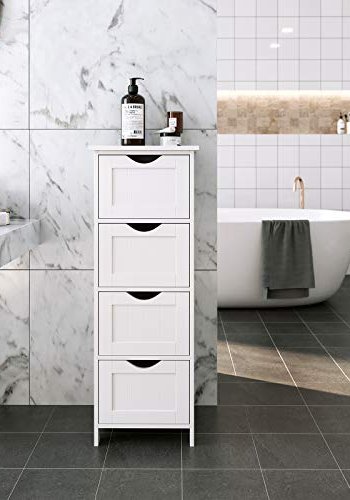VASAGLE baderomsskap, m. 4 skuffer - hvit MDF