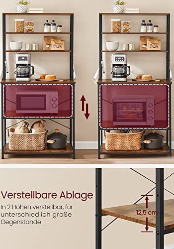 VASAGLE kjkkenhylle, m. 6 S-kroker og 6 hyller - brun sponplate og sort stl