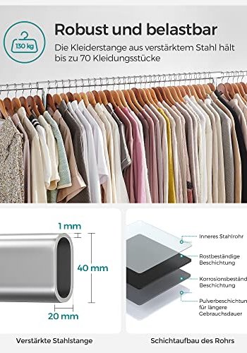 SONGMICS Kldhngare Justerbar kldhngare i frkromad metall, maximal kapacitet 130 kg, 3,6-4,9 fot lng HSR11S