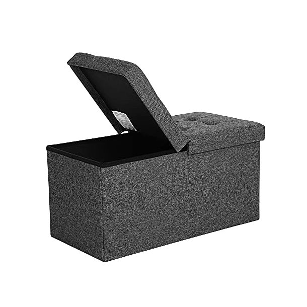 SONGMICS bnk, sammenklappelig, m. klaplg - mrkegr imiteret linned (76x38)