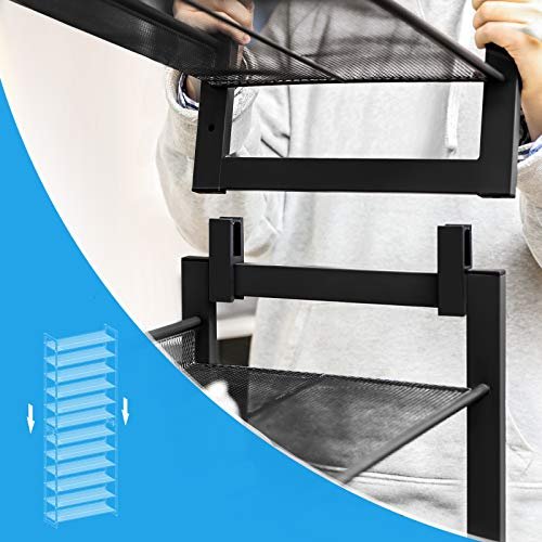 SONGMICS 12-lags skostativ, sett med 2 stablebare 6-lags skostativ, 48-60 par sko, stor kapasitet, metallnettskostativ, justerbare flate eller vinklede hyller, svart LMR12B