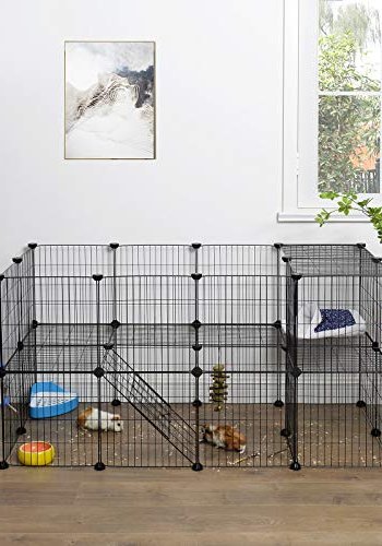 SONGMICS 2-lags lekegrind for smdyr marsvin hamsterkanin - svart metall