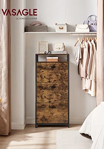 VASAGLE Schuhschrank, mit 3 Flügeltüren und 1 Fach – braune Spanplatte und schwarzer Stahl