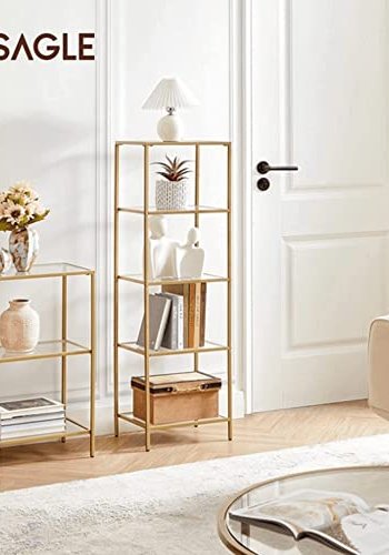 VASAGLE bokhylle, m. 5 hyller - herdet glass og gullstl