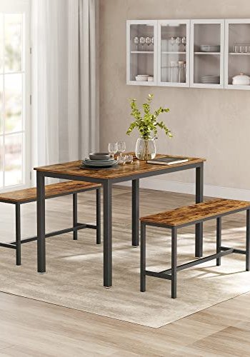 VASAGLE spisebord med 2 benker - rustikk brun sponplate og sort stl