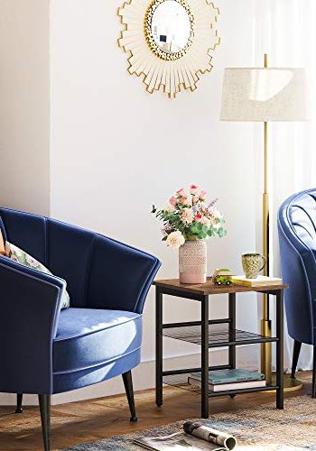 VASAGLE Beistelltisch, mit 2 verstellbaren Gitterböden – rustikale braune Spanplatte und schwarzer Stahl (2er-Set)