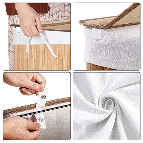 SONGMICS skittentyskurv, m, 3 seksjoner, pklipslokk og hndtak - bomull og naturlig bambus