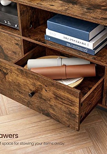 VASAGLE TV-Ständer mit 3 offenen Fächern und 3 Schubladen – rustikale braune Spanplatte und schwarzer Stahl (147 x 40)